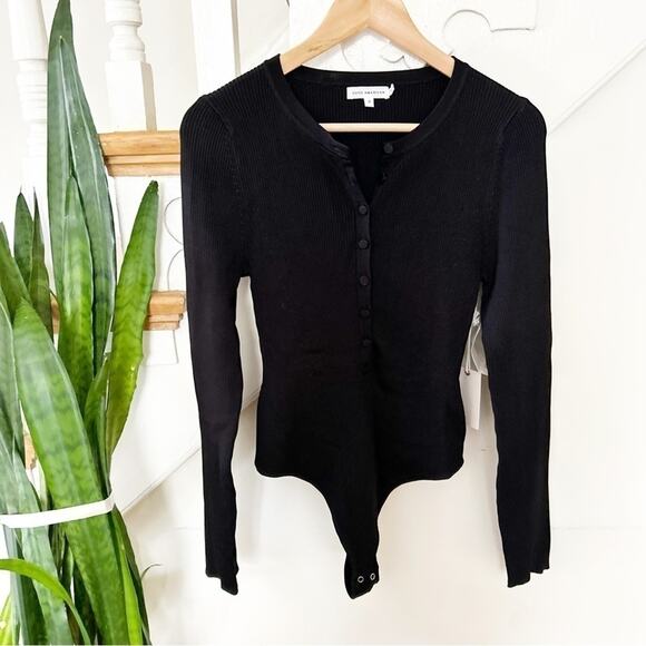 NWT Good American Womens Black Long Sleeve Rib Long Sleeve Cheeky Bodysuit Sz 3 - Picture 2 of 7
